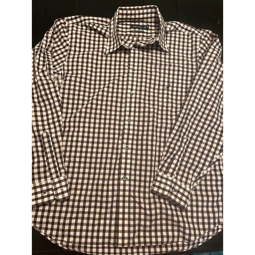 Nautica Mens Wrinkle Resistant Checkered Long Sleeve Button Down Shirt XL